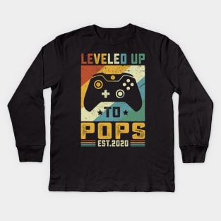 Vintage Leveled Up To Pops Est.2020 Kids Long Sleeve T-Shirt